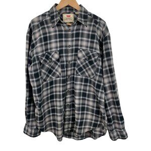 Levis Flannel Shirt Men’s Large Black & White Long Sleeve Plaid Button Up